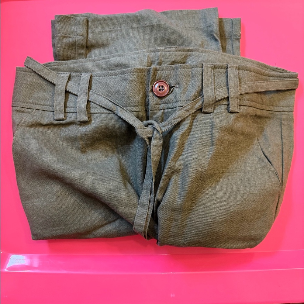 Linen Blend Olive Green Pants